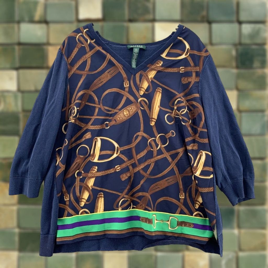 Ralph Lauren Lauren Ralph Lauren Sweater Blouse Women XL Silk Blend Baroque Gold Chain Office Size XL / US 12-14 / IT 48-50 - 1 Thumbnail