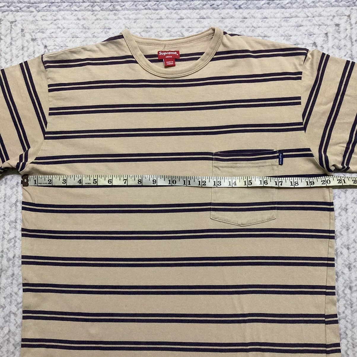 Supreme Distress Supreme Brown Stripes Pocketed Tees Size US M / EU 48-50 / 2 - 14 Thumbnail