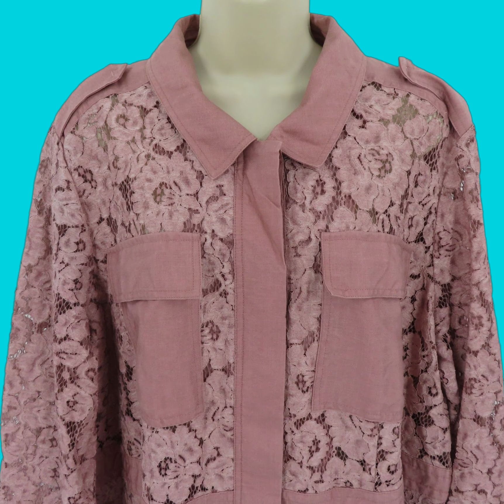 Vintage Lane Bryant Women 18/20 Purple Pink Floral Sheer Lace Long Sleeve Blouse NEW Size XXL / US 16-18 / IT 52-54 - 1 Thumbnail