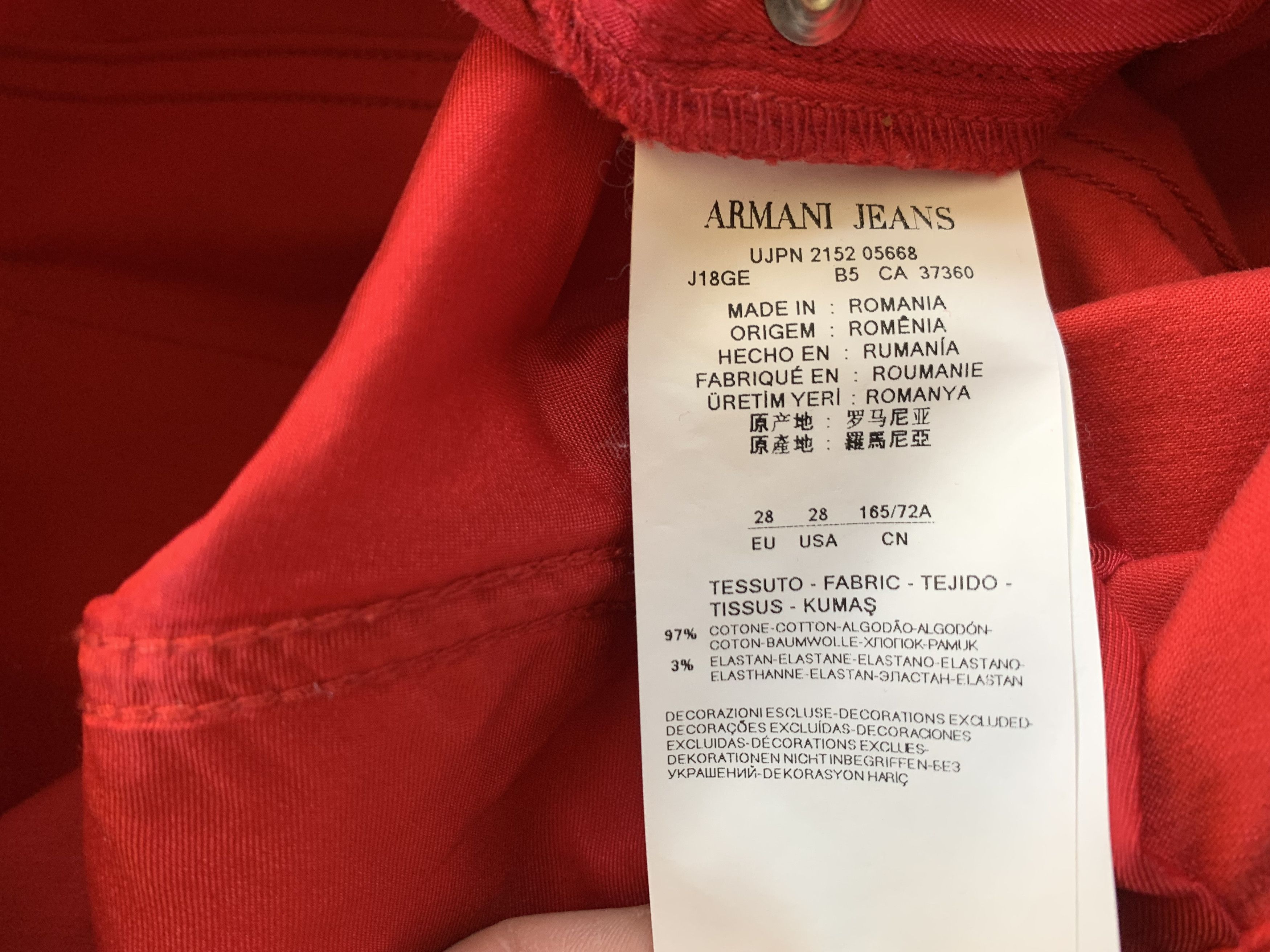 Armani × Vintage Rare Vintage Armani Jeans Red Stretch Jeans Pants Size 28" / US 6 / IT 42 - 9 Thumbnail