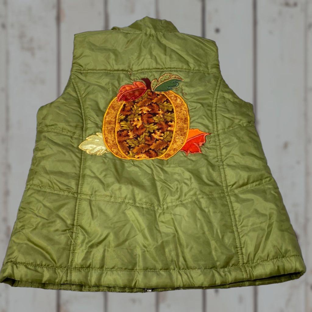 Vintage Creazoni Effeci Quilted Vest Women Small Pumpkin Leaves Green Fall Thanksgiving Quilt Vest Women S Green Fall Thanksgiving Size S / US 4 / IT 40 - 1 Thumbnail