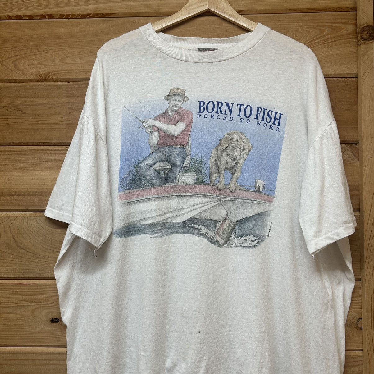 Vintage Vintage 90s Born To Fish Forced To Work Nature Boxy T Shirt Size US XL / EU 56 / 4 - 1 Thumbnail