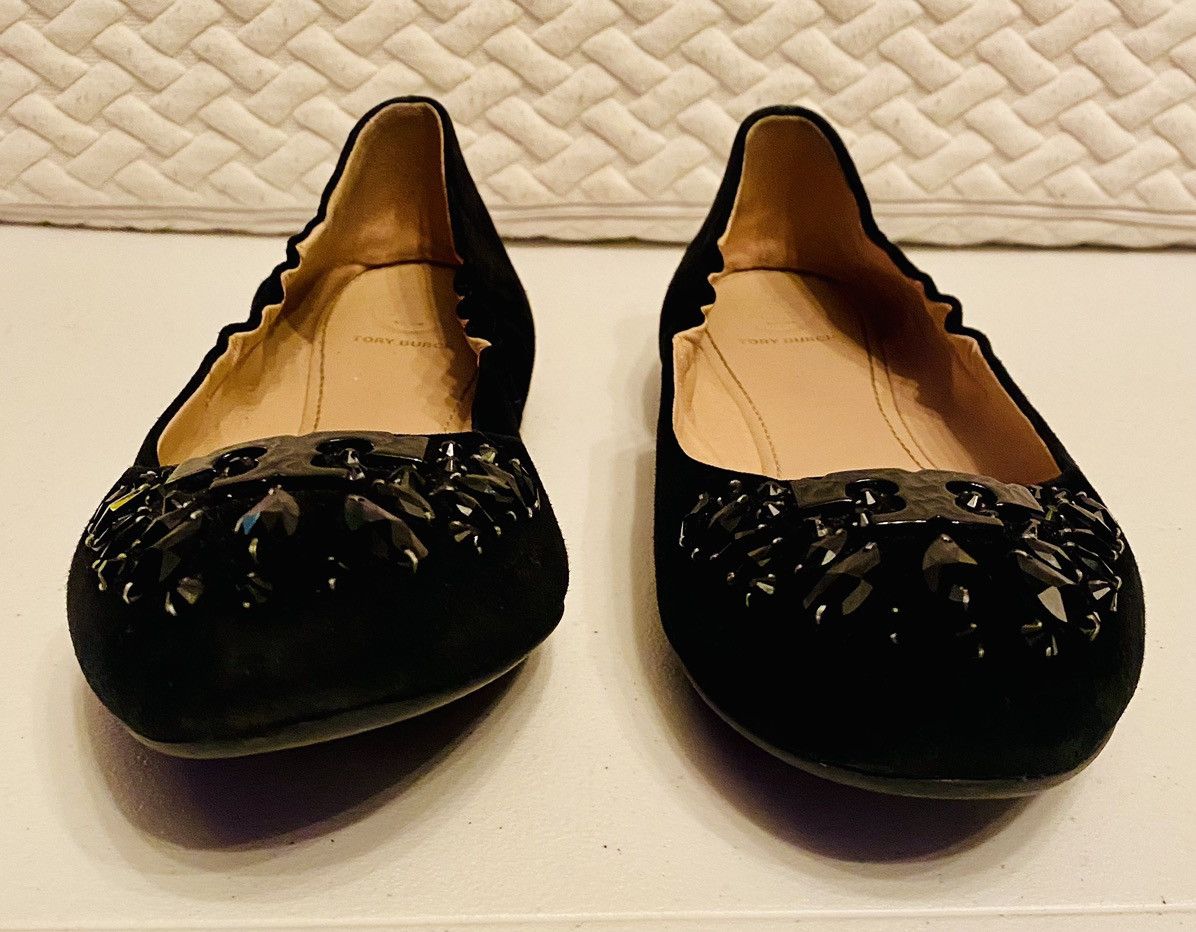 Tory Burch Tory Burch Suede Black Crystal Logo Vamp Delphine Ballet 9.5 Size US 9.5 / IT 39.5 - 4 Thumbnail