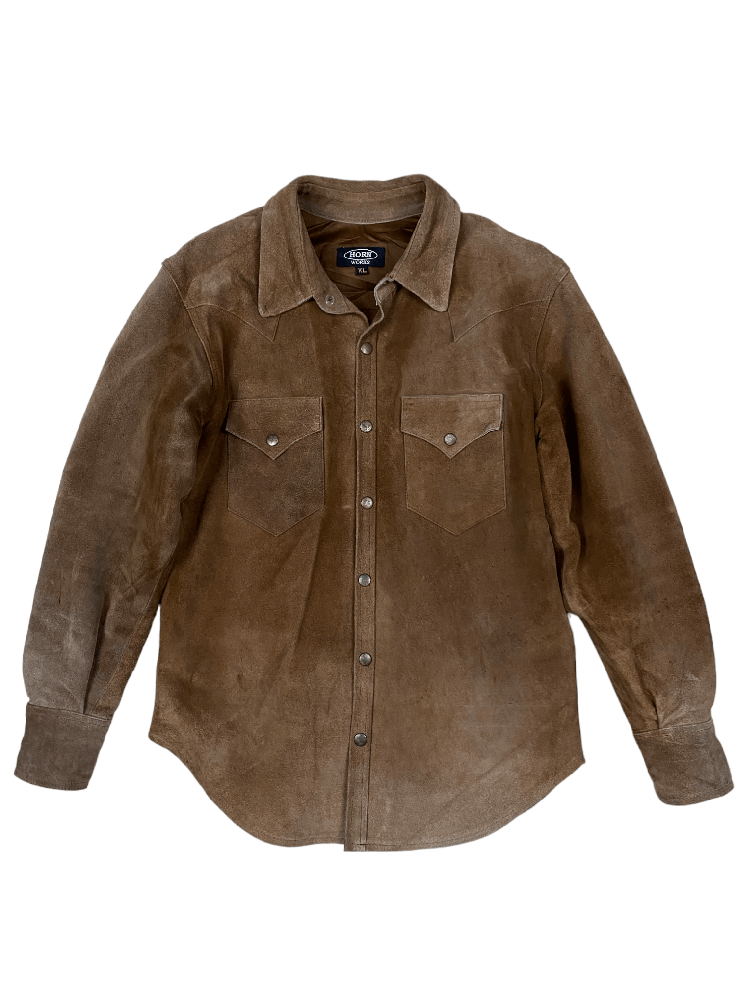 image of Vintage Kakuishi Genuine Leather Jacket Horn Work in Brown, Men's (Size Medium)