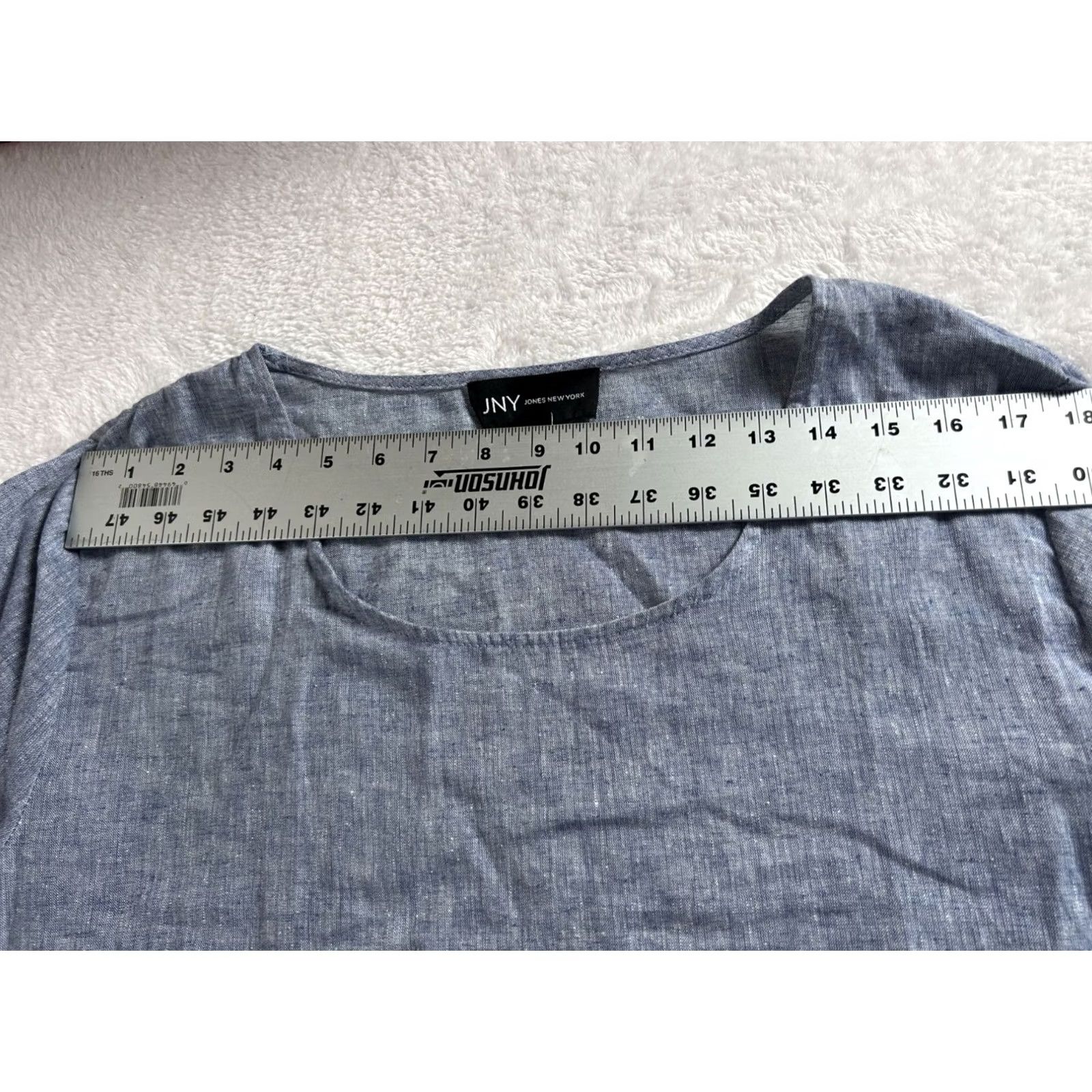 Jones New York Jones New York Womens Blue Linen Blend Tunic Top 1X Casual 3/4 Sleeve Button Detail White Round Neck Adult Plus Blues Size XL / US 12-14 / IT 48-50 - 5 Thumbnail