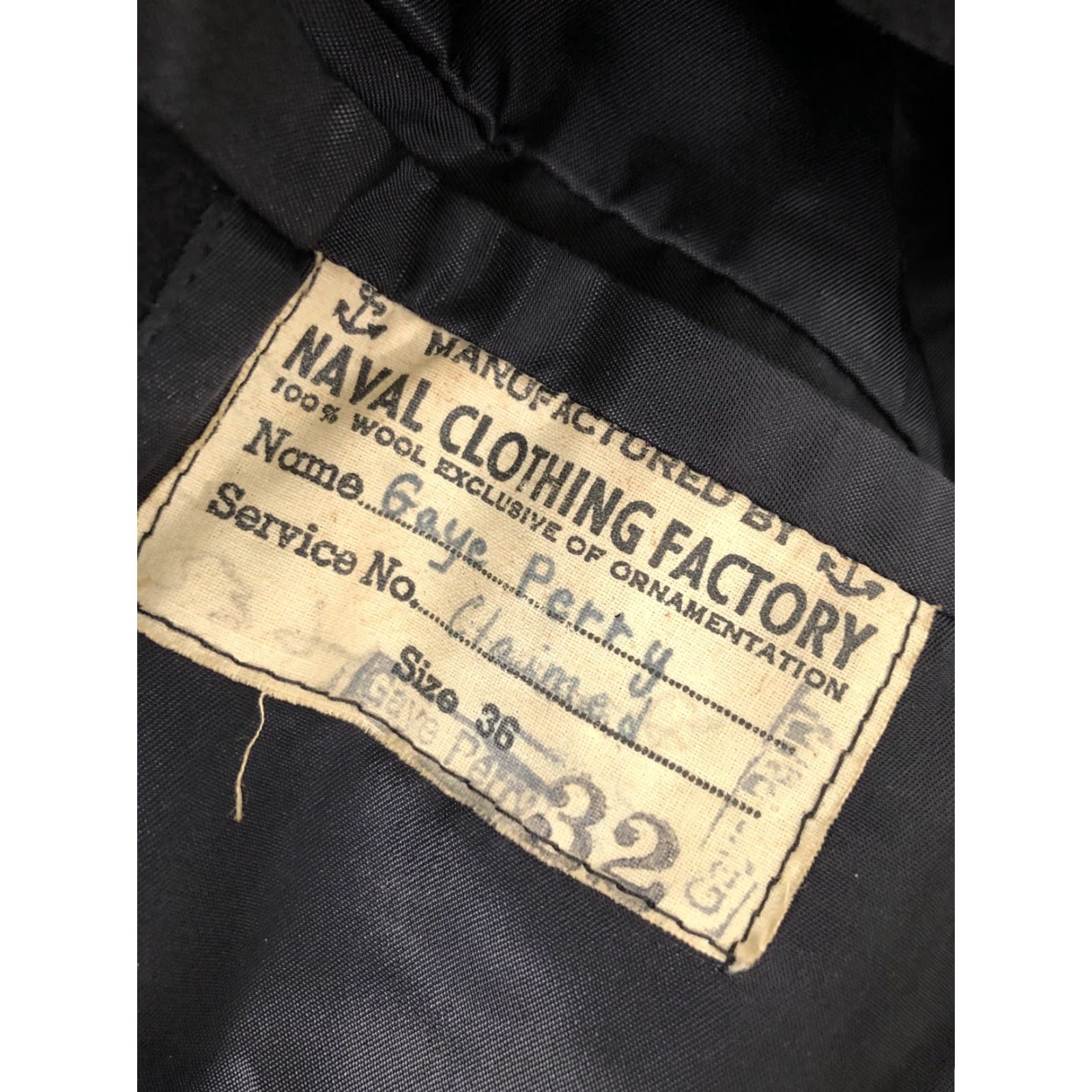 Vintage VINTAGE Naval Clothing Factory PeaCoat Jacket Wool Corduroy Mens 36 Navy Very Dark Blue Pockets, 1940s-50s Style Size US XXS / EU 40 - 6 Thumbnail