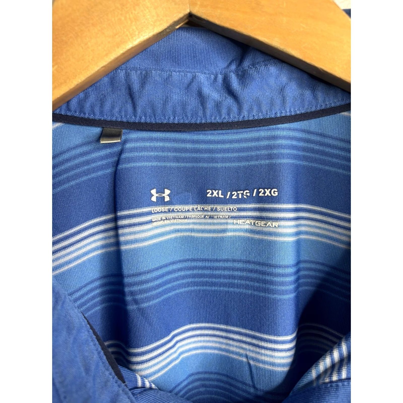 Under Armour Under Armour Shirt Mens 2XL Blue Polo Stripe HeatGear Golf Performance Loose Fit Size US XXL / EU 58 / 5 - 3 Thumbnail