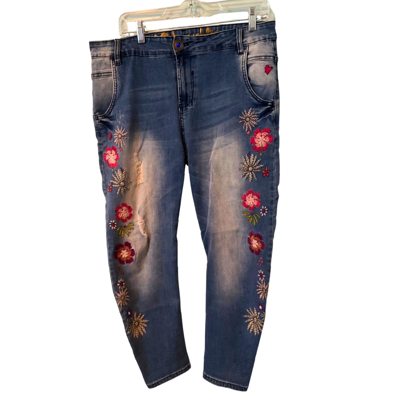 Desigual VINTAGE DESIGUAL Skinny Jeans 30 x 27 Womens Floral Embroidered Denim Blue 18SWDD59 Y2K Vibes Size 30" / US 8 / IT 44 - 3 Thumbnail