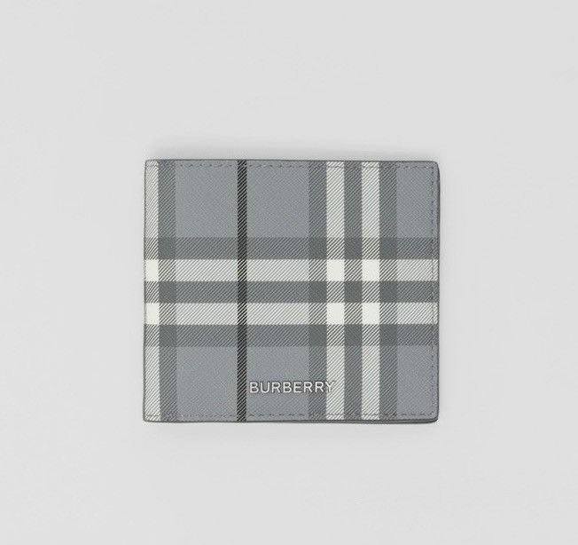Burberry Check Wallet Men’s Bifold Grey White Black