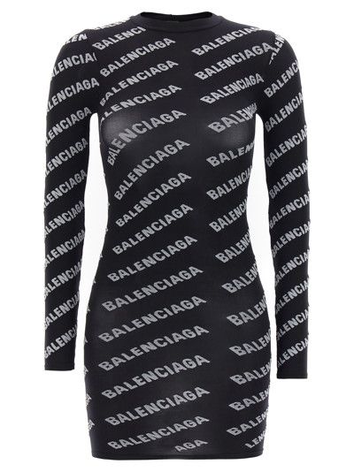 Balenciaga o1mt1gz1024 Dress Allover Logo in Black/White Size XL / US 12-14 / IT 48-50 - 1 Thumbnail