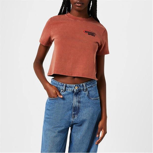 Missoni o1g2r1mq1124 Sport Logo Crop T-Shirt in Fire Brick Size M / US 6-8 / IT 42-44 - 4 Thumbnail