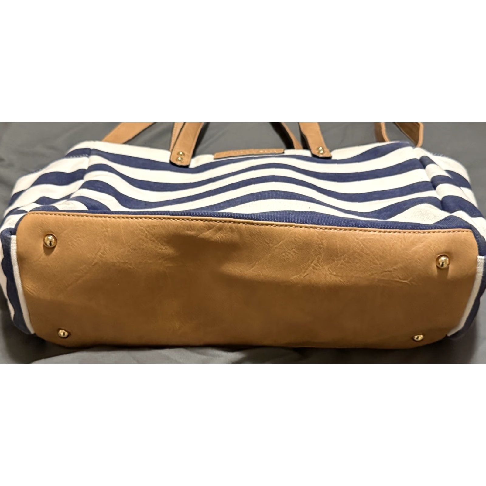 Vintage White Elm Blue & White Striped Tote Bag Purse Size ONE SIZE - 4 Thumbnail