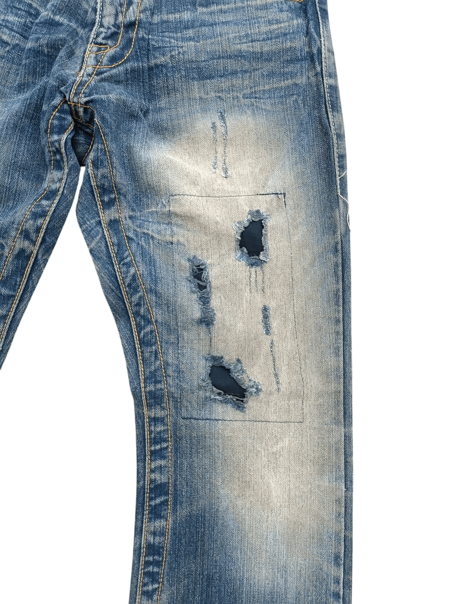 Japanese Brand FLARED🔥Japanese Brand LIMITED Distressed Buckle Back Denim Size US 32 / EU 48 - 5 Thumbnail