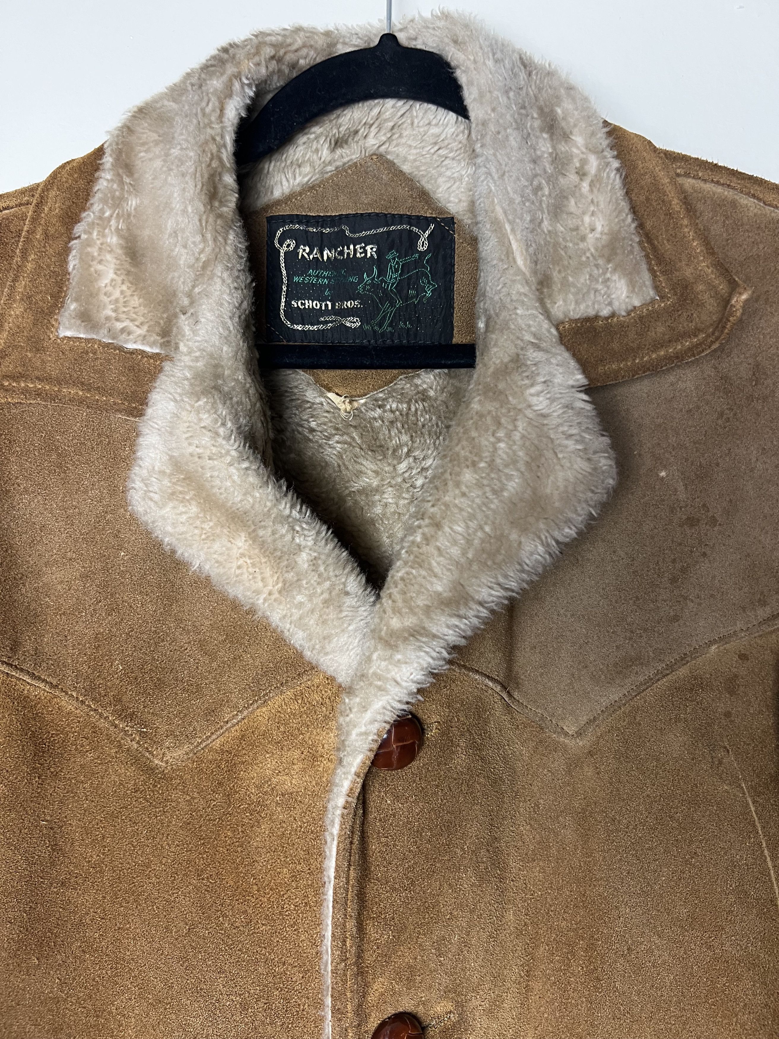 Vintage Vntg 60's Rancher Schott Bros. Brown Suede Sherpa Leather Size US S / EU 44-46 / 1 - 8 Thumbnail
