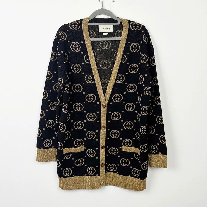 Gucci GucciBlack gold full-printed cardigan jacket 2503-Nextarrow Size S / US 4 / IT 40 - 1 Thumbnail