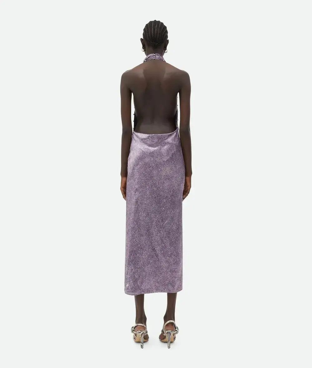 Bottega Veneta o1n1vont1225 Beaded Cupro Midi Dress in Lilac Size XS / US 0-2 / IT 36-38 - 3 Thumbnail