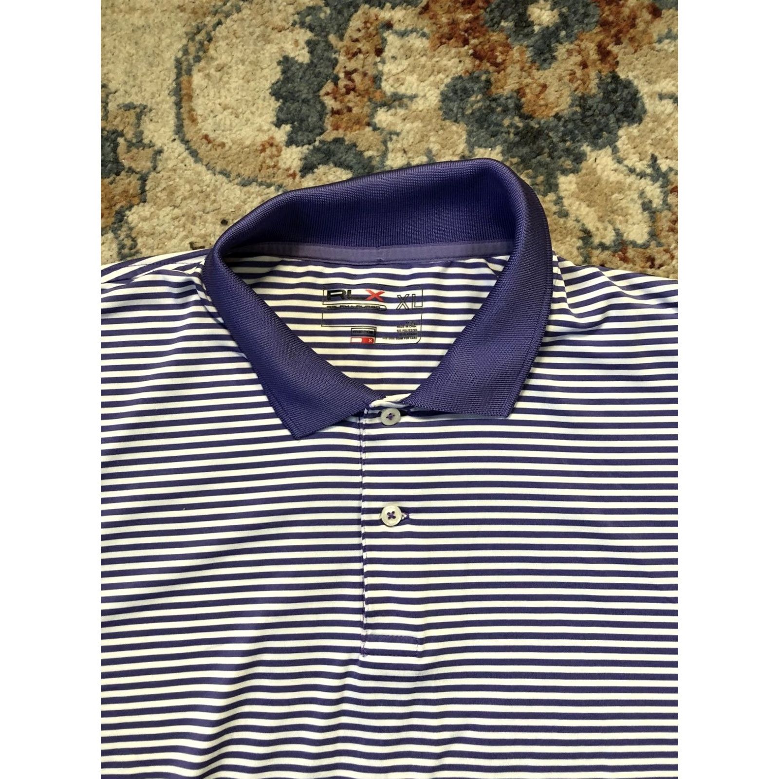 Ralph Lauren Ralph Lauren RLX Polo Shirt Mens XL Purple White Striped Golf Performance Tech"} Size US XL / EU 56 / 4 - 2 Thumbnail