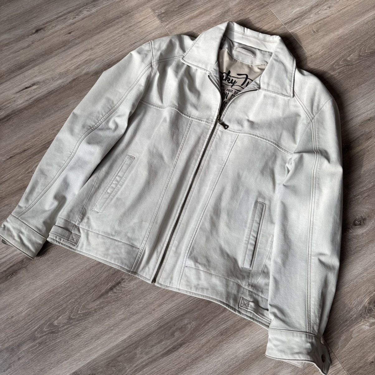 Genuine Leather × Vintage Vintage White Suede Leather Jacket XL Oversized Biker RARE Size US XL / EU 56 / 4 - 4 Thumbnail
