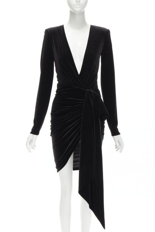 Alexandre Vauthier ALEXANDRE VAUTHIER black velvet plunge neck wrap bow draped mini dress FR34 XS Size XS / US 0-2 / IT 36-38 - 1 Thumbnail