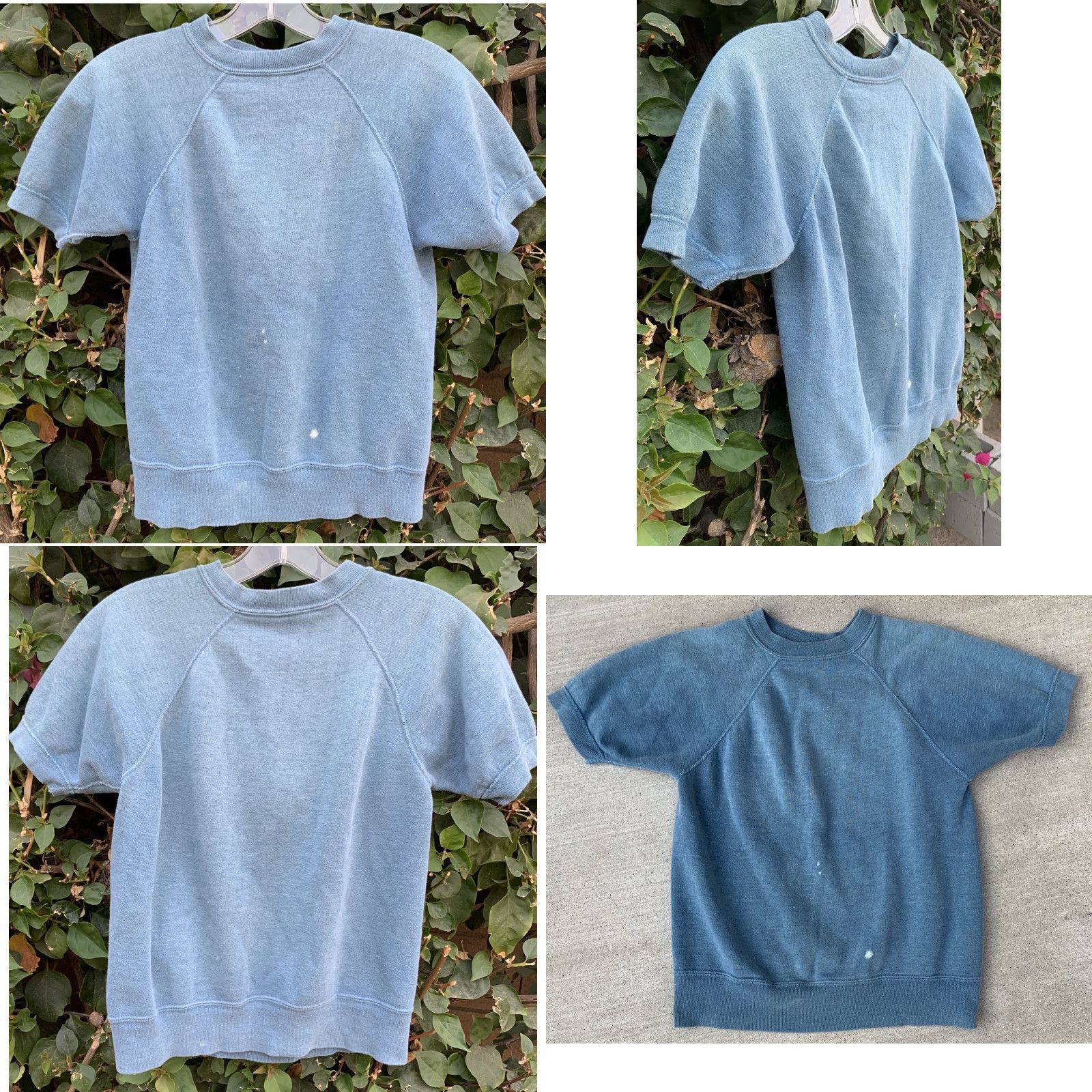 Vintage VINTAGE Raglan Short Sleeve Sweatshirt Blue XS Pullover Distressed Bleached Spots Popover Jumper Greaser Beatnik Worn Untypical Vintage Size US XS / EU 42 / 0 - 8 Thumbnail