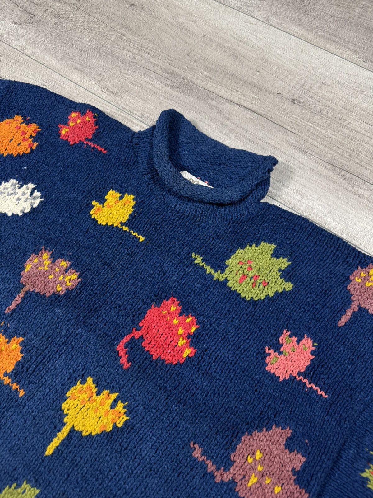 Handmade AMANO Handmade Vintage Cotton Autumn Leaves Knitted Sweater Size US M / EU 48-50 / 2 - 7 Thumbnail