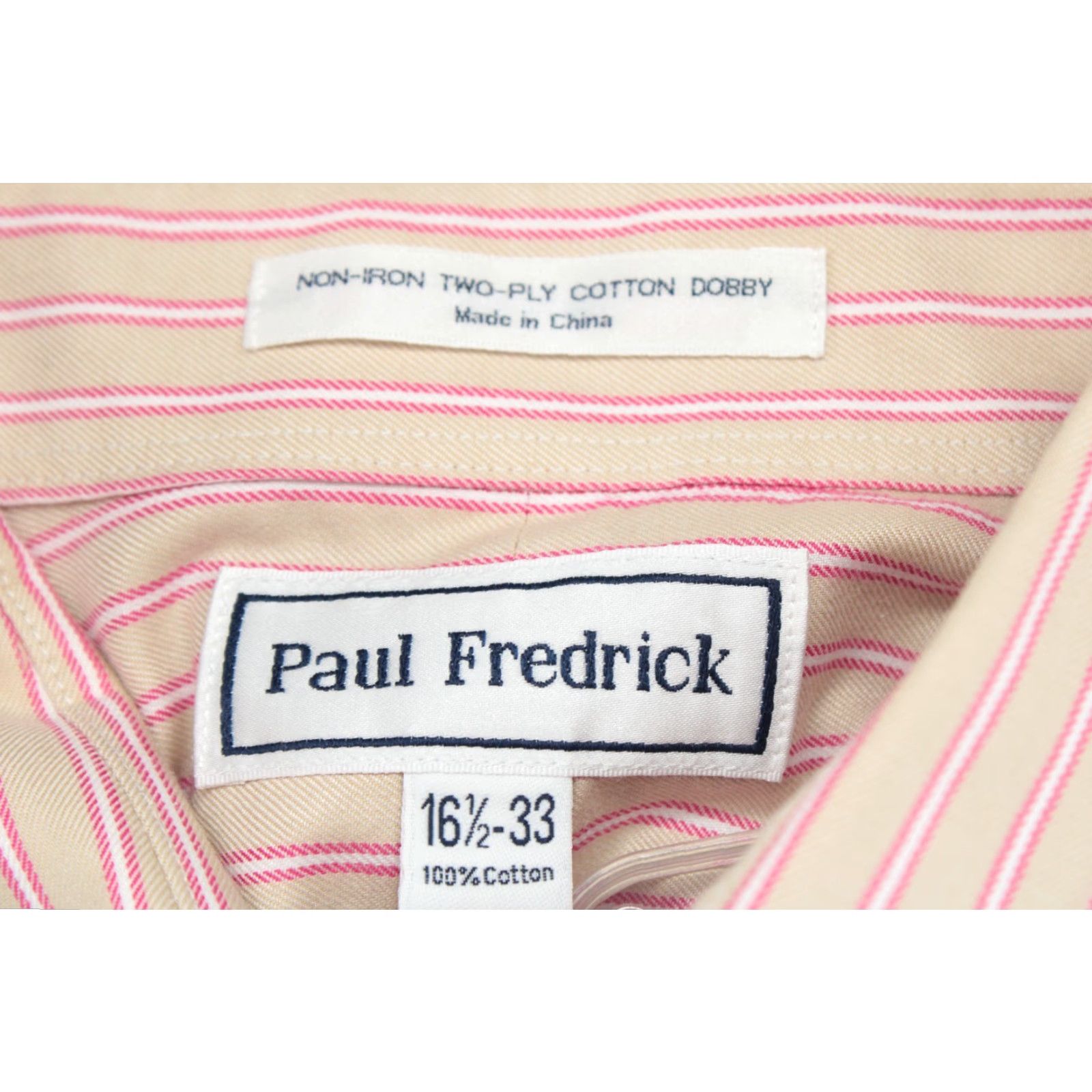 Vintage Paul Fredrick Shirt Men's 16.5 Beige Red Striped Two-Ply Cotton Dobby Casual Shirt Size US XL / EU 56 / 4 - 7 Thumbnail