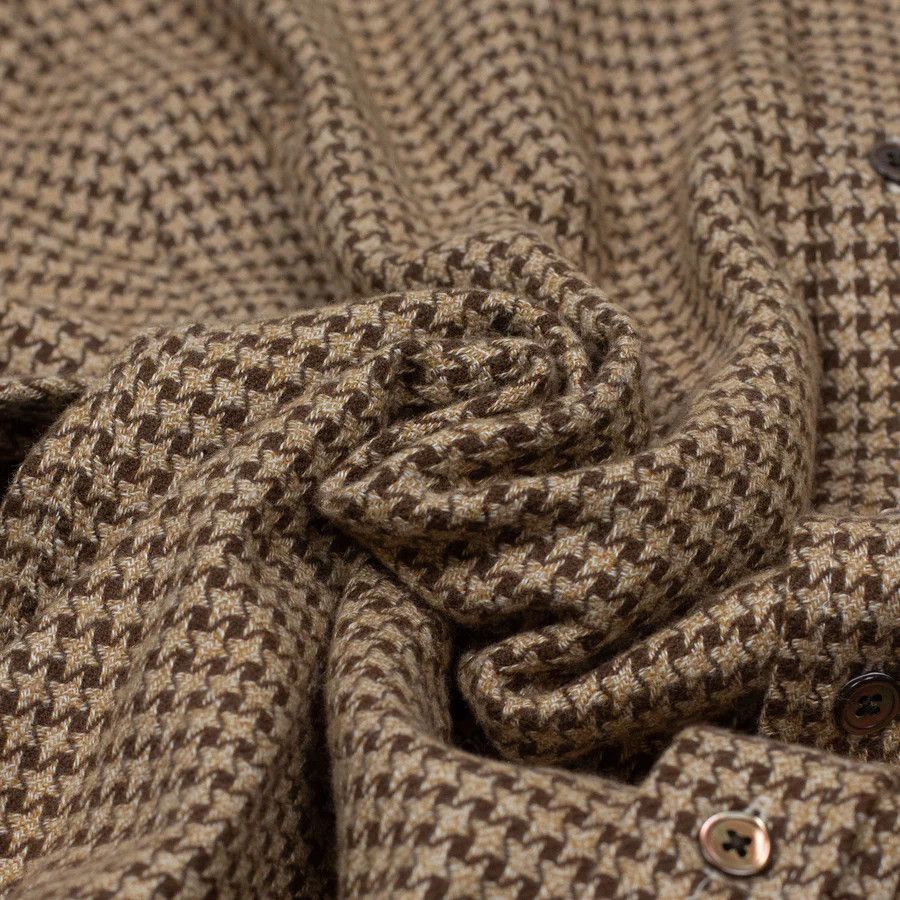 Portuguese Flannel NWOT Abstract Pied Poule shirt - Tan and Brown - Medium Size US M / EU 48-50 / 2 - 6 Thumbnail