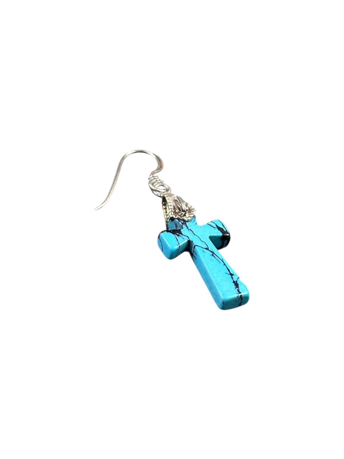 Vintage 00s JAPANESE MADE SILVER HOOK TURQUOISE CROSS SINGLE EARRING Size ONE SIZE - 3 Thumbnail