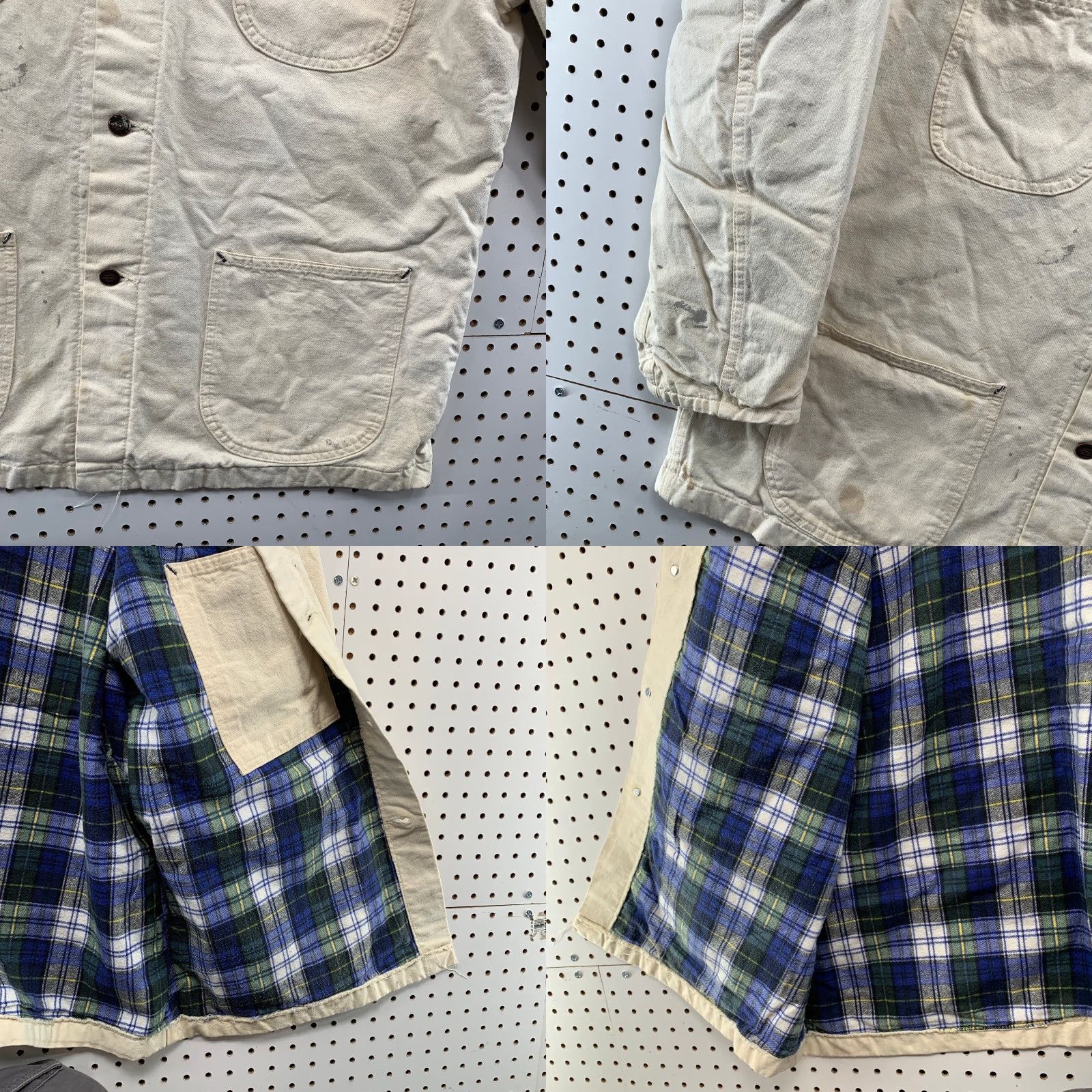 Dickies VINTAGE Dickies Chore Coat Mens XL White Plaid Flannel Lined DIstressed Coat Size US XL / EU 56 / 4 - 11 Thumbnail