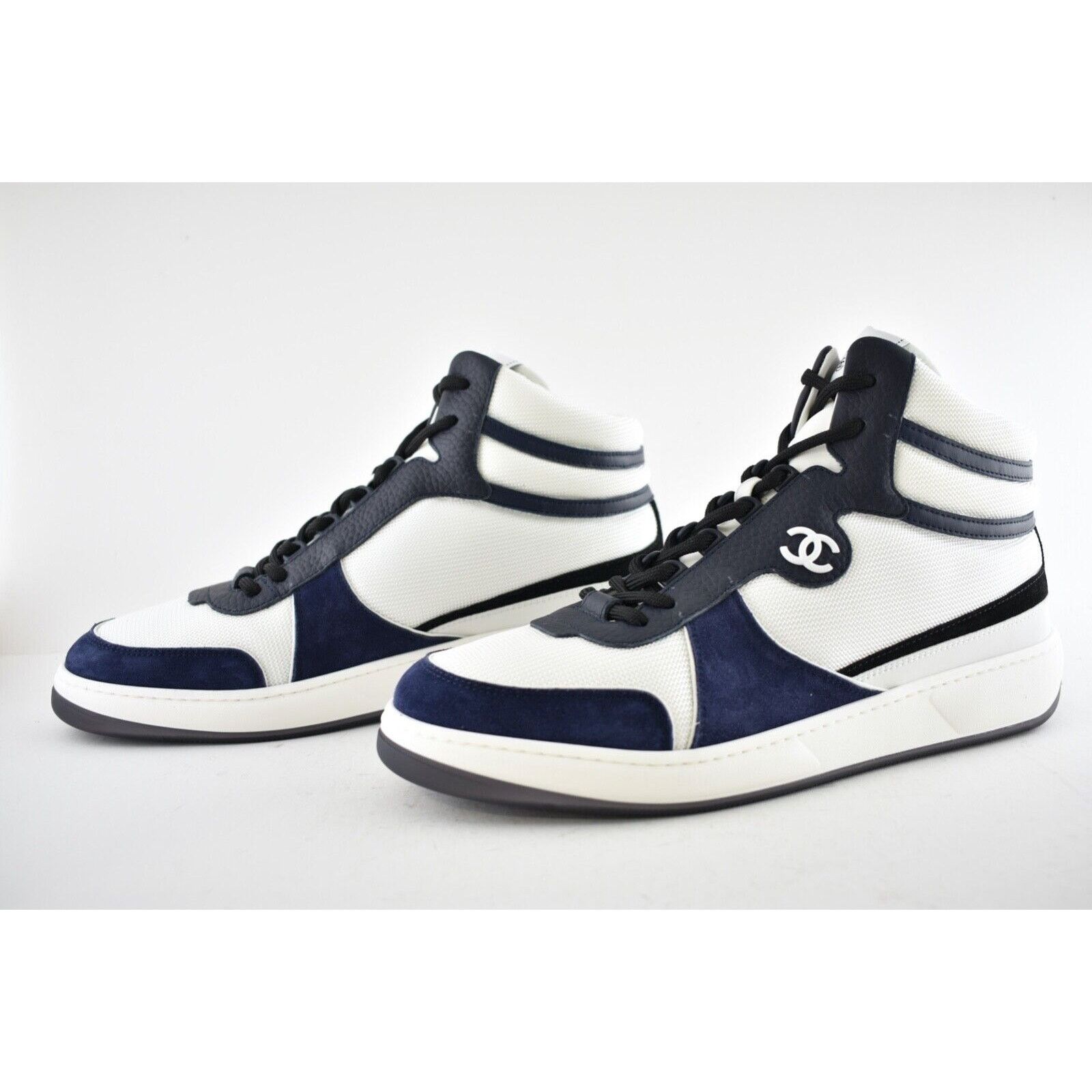 Chanel Chanel Blue CC Logo High Top Lace Up Trainer Sneaker 45 12 Size US 12 / EU 45 - 8 Thumbnail