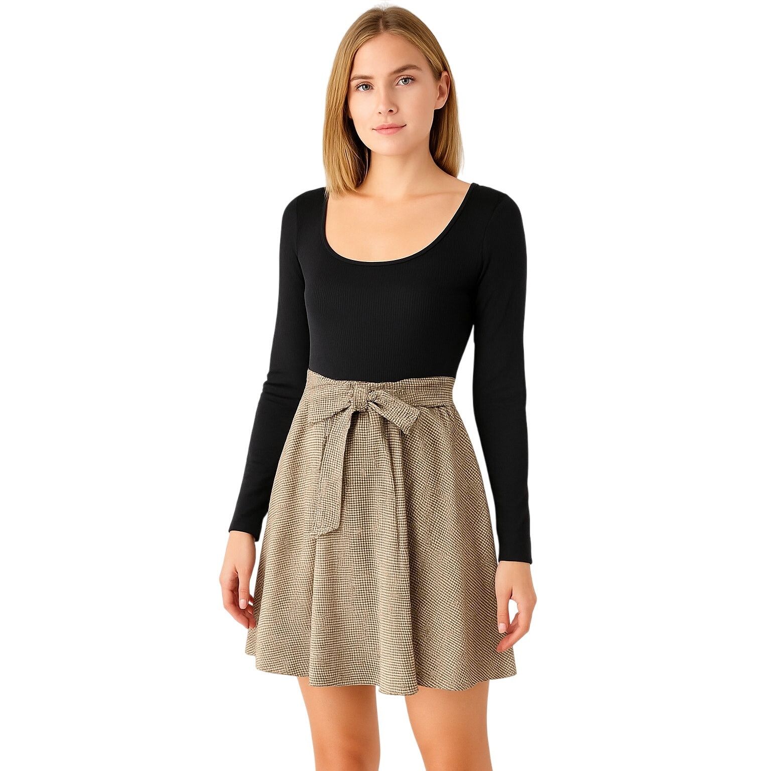 Other Black Knit Houndstooth Fit & Flare Dress | Long Sleeve Large Size L / US 10 / IT 46 - 1 Thumbnail