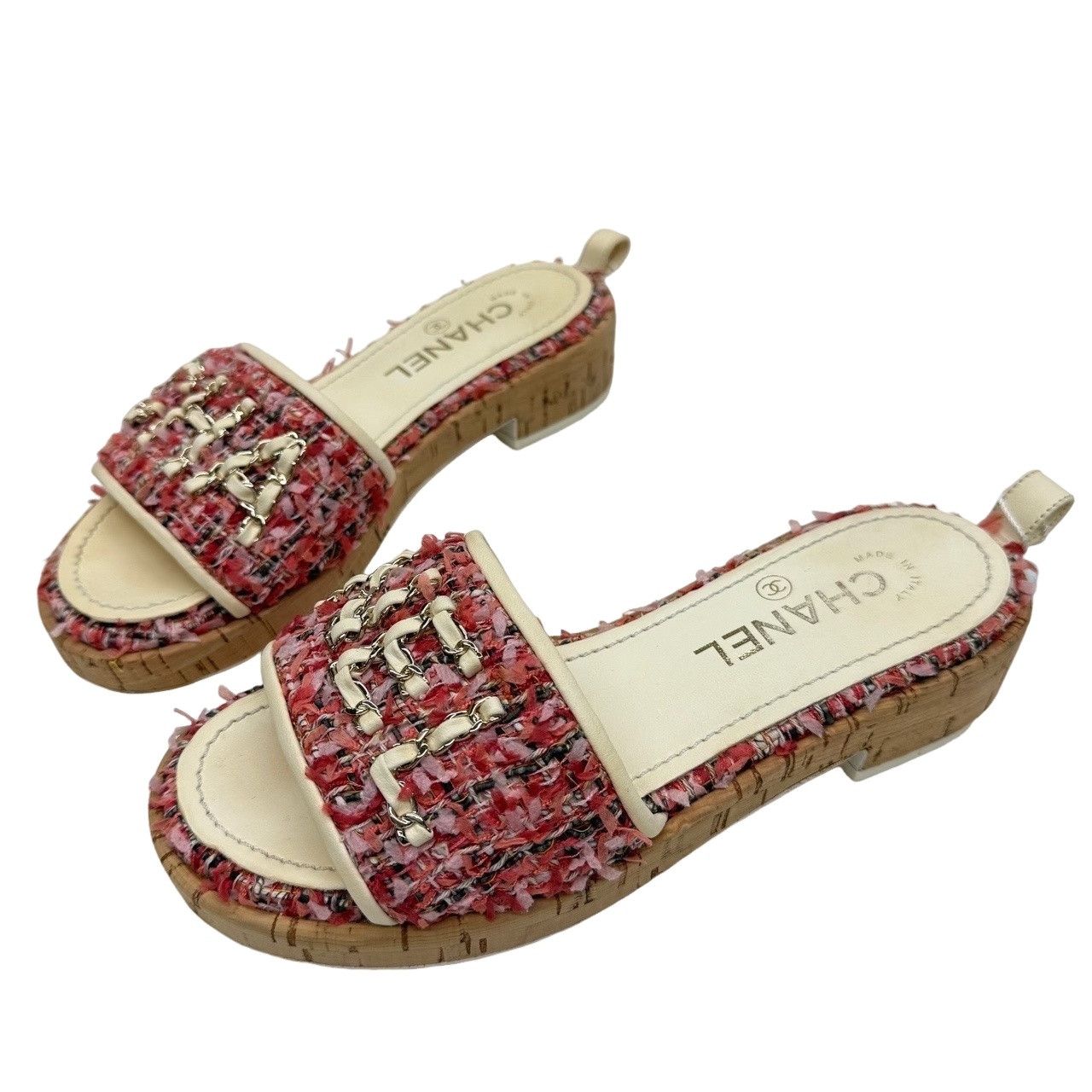 Chanel Chanel Tweed Chain Logo Slides Size 36 Size US 6 / IT 36 - 1 Thumbnail