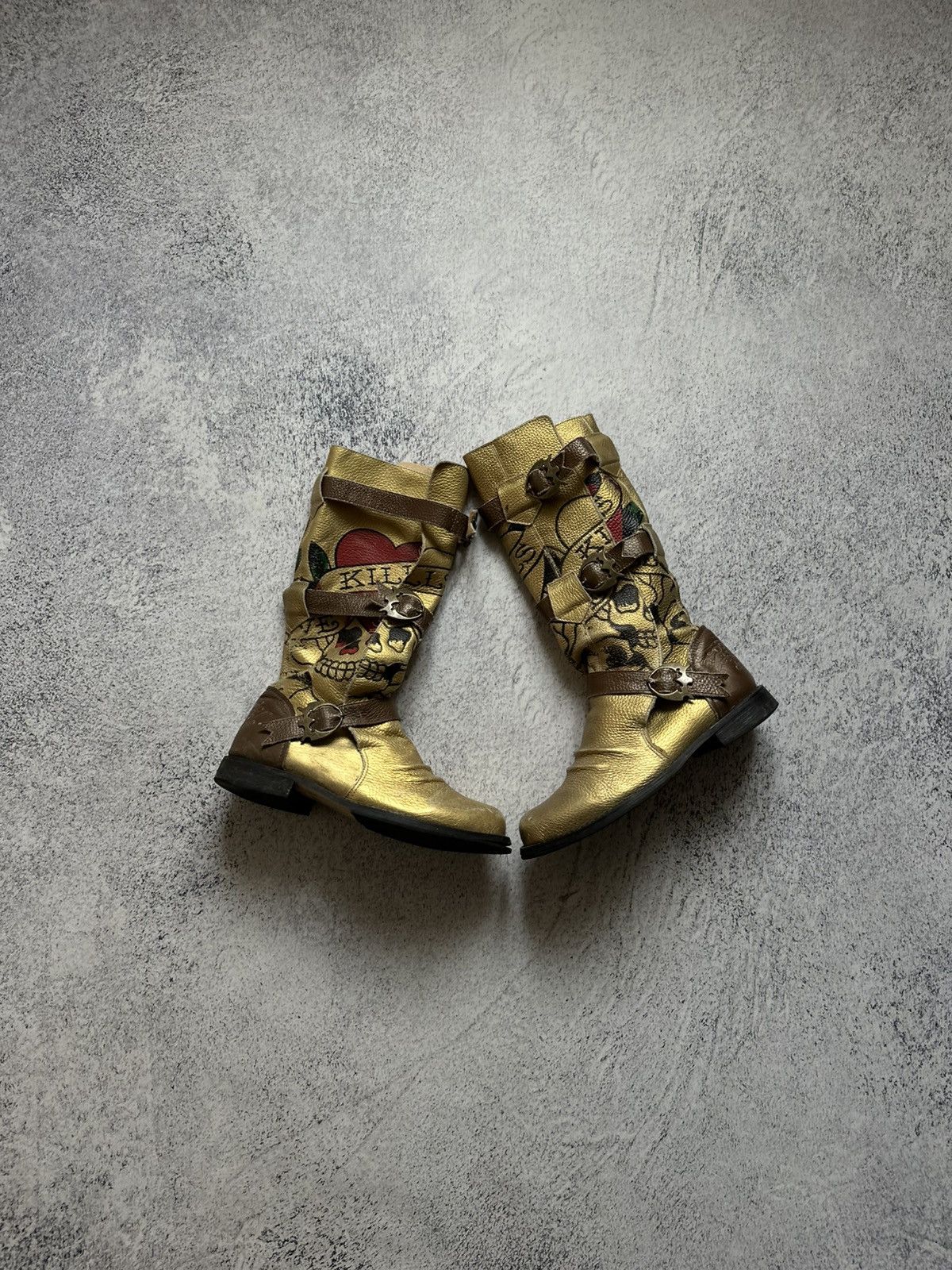 Ed Hardy RARE ED HARDY “Love Kills” Dagger Combat Motorcycle Boot Size US 10 / IT 40 - 2 Thumbnail