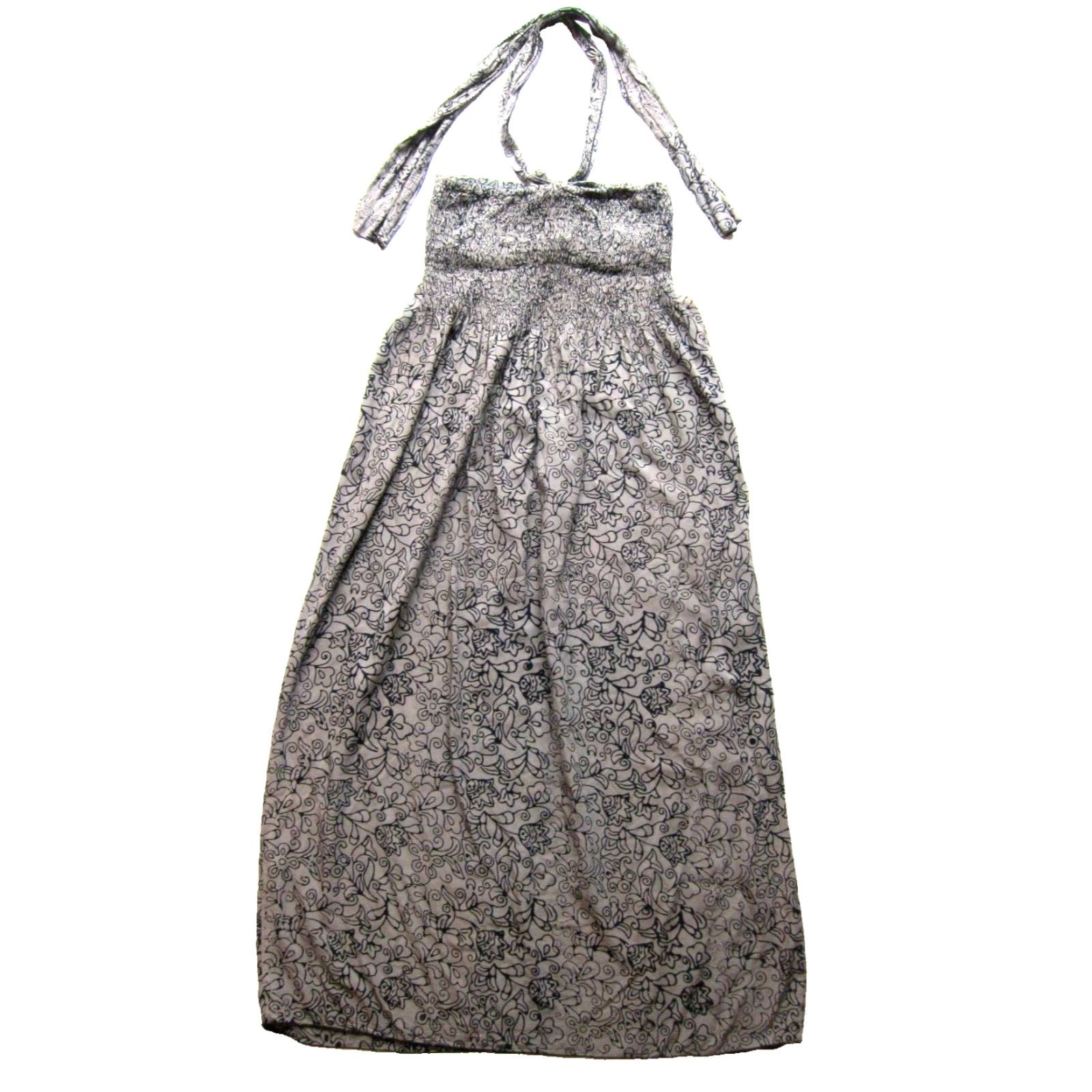 Vintage VINTAGE Young Fashions Rayon Grey Black Floral Long Maxi Halter Tank Sun Dress L Size L / US 10 / IT 46 - 2 Thumbnail