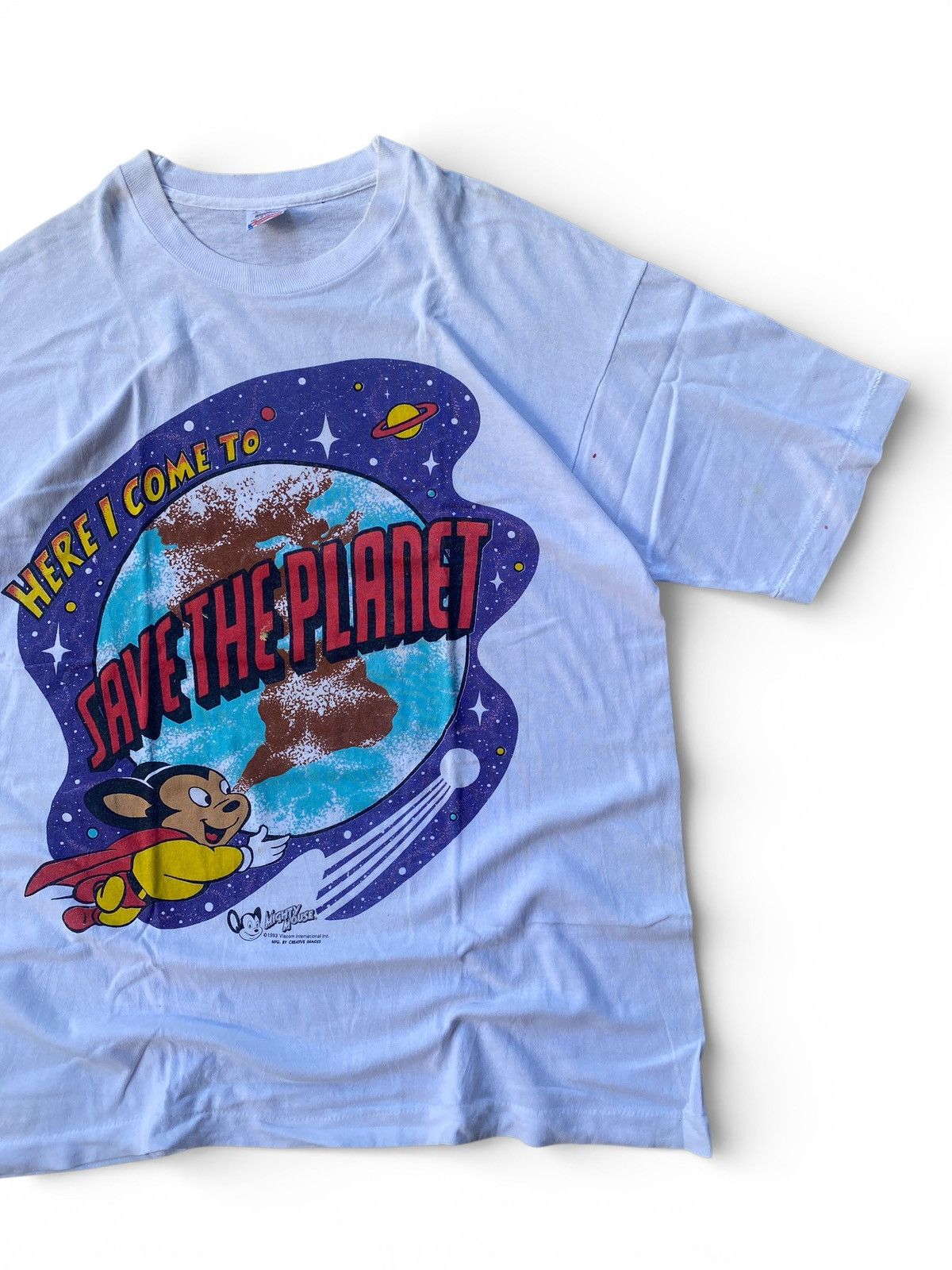Warner Bros Vintage Mighty Mouse Save The Planet Graphic Tee 1993 Size US L / EU 52-54 / 3 - 2 Thumbnail