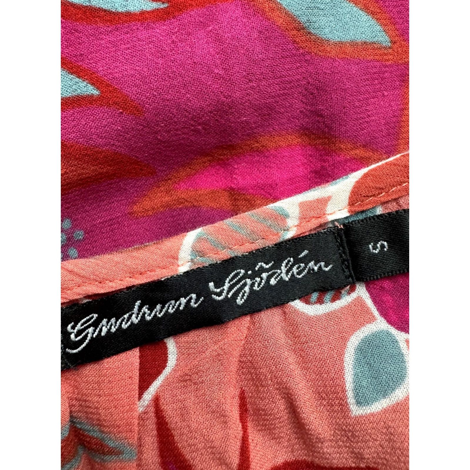 Pinko Gudrun Sjoden Womens Blouse S 3/4 Sleeve Multicoloured Floral Tunic Top Boho Pink Orange Linen? Size S / US 4 / IT 40 - 4 Thumbnail