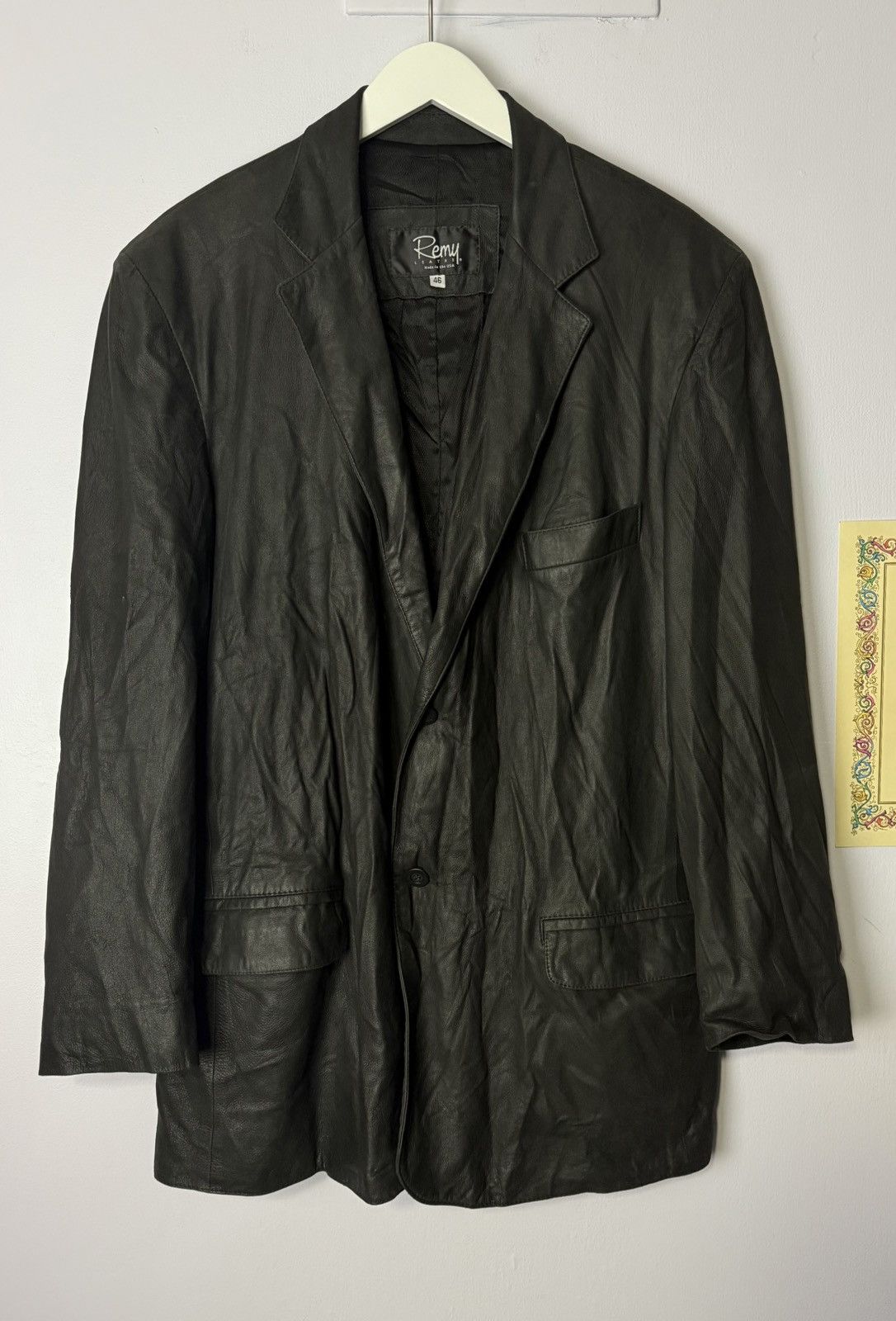 Remy Remy Leather Blazer Black Size 46 Rare Retail $1250.00 Size 46L - 1 Thumbnail