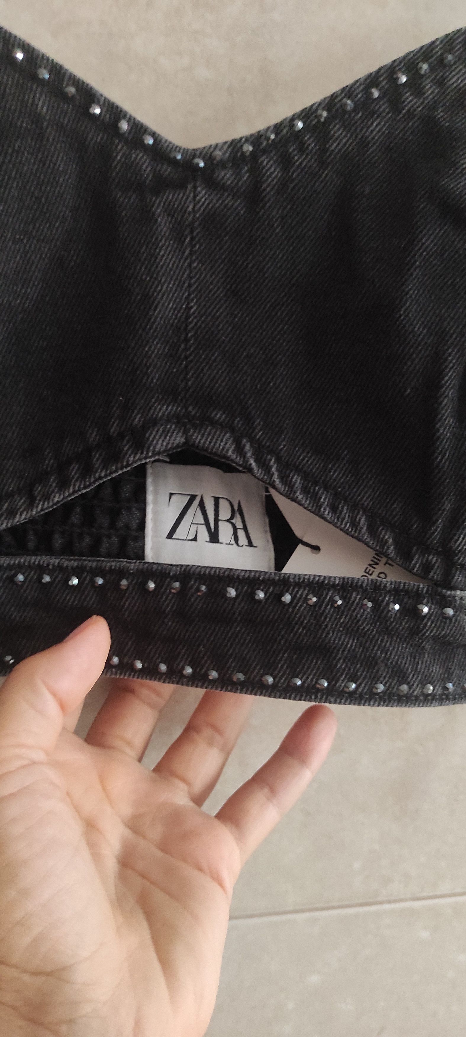 Zara Zara Rhinestone Denim Diamante Crop Top Black Jeans Size S / US 4 / IT 40 - 2 Thumbnail