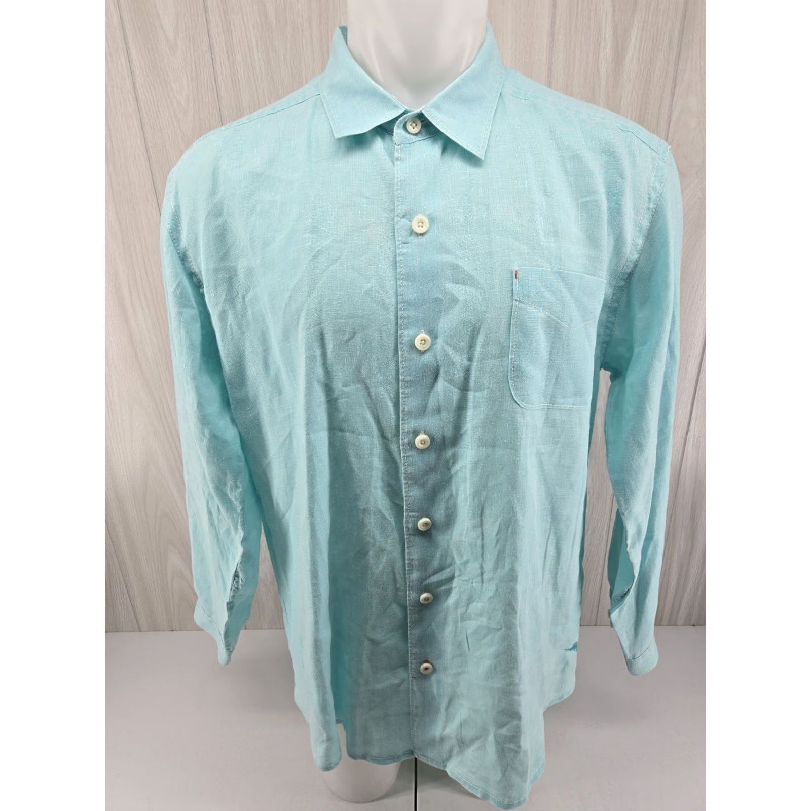 Tommy Bahama Tommy Bahama Mens XL Seafoam Green Linen Relax Button-Up Long Sleeve Shirt Size US XL / EU 56 / 4 - 2 Thumbnail
