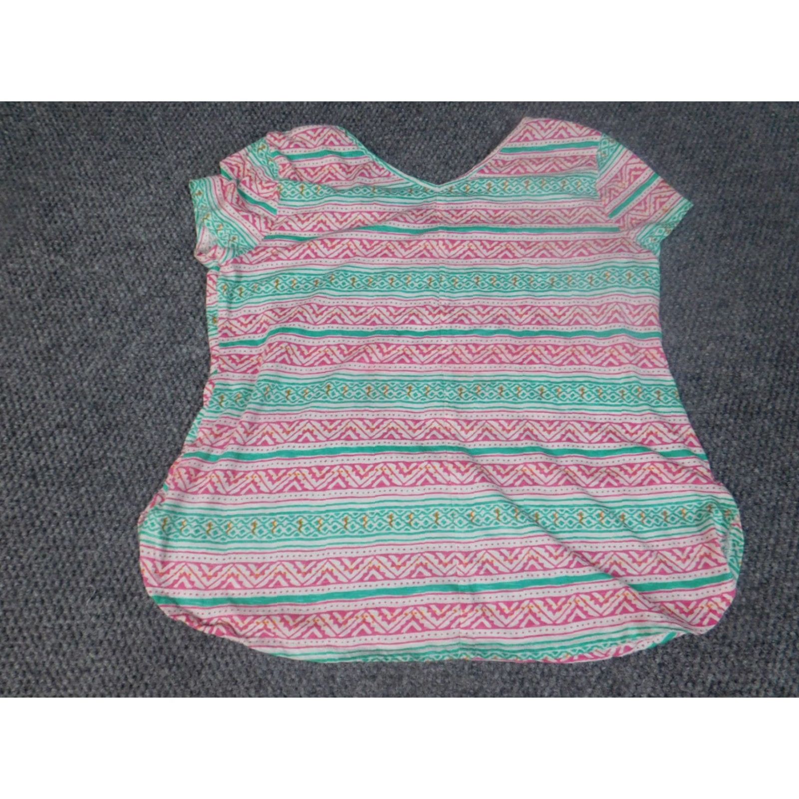 Pinko New Directions Shirt Women Medium Pink Striped V-Neck Short Sleeve Pullover Casual T-Shirt Vintage No Size M / US 6-8 / IT 42-44 - 7 Thumbnail