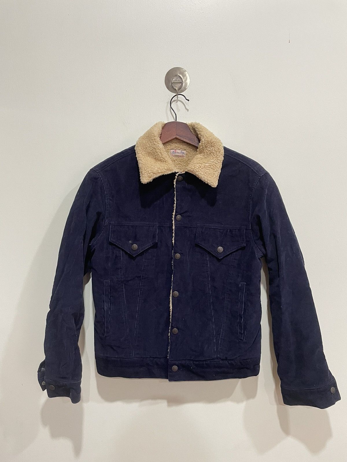 image of Beams Plus x Sugar Cane Beams Boy X Sugar Cane Sherpa Corduroy Jacket in Blue Black (Size Small)