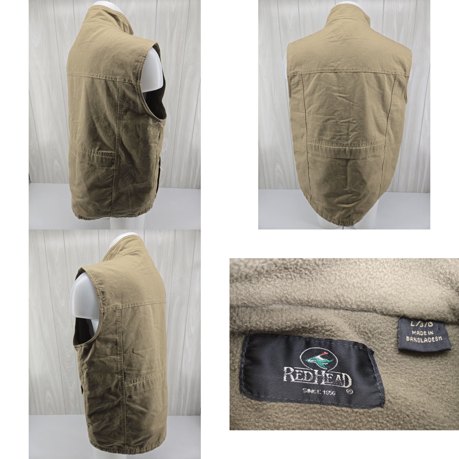 Vintage VINTAGE RedHead Utility Vest Mens Large Lined Fleece Tan Khaki Beige Cotton Canvas Zippered Pockets-Field Shirt/Coat Styled Size US L / EU 52-54 / 3 - 8 Thumbnail