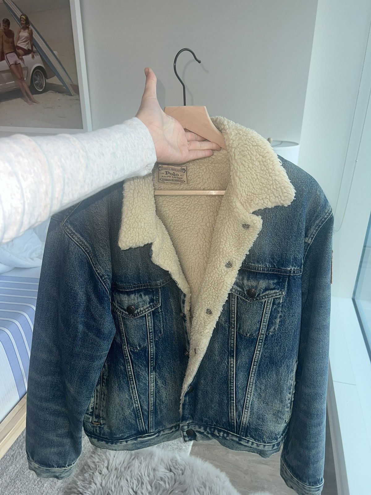 image of Polo Ralph Laurent Sherpa Jacket Size Large in Blue Jean, Men's