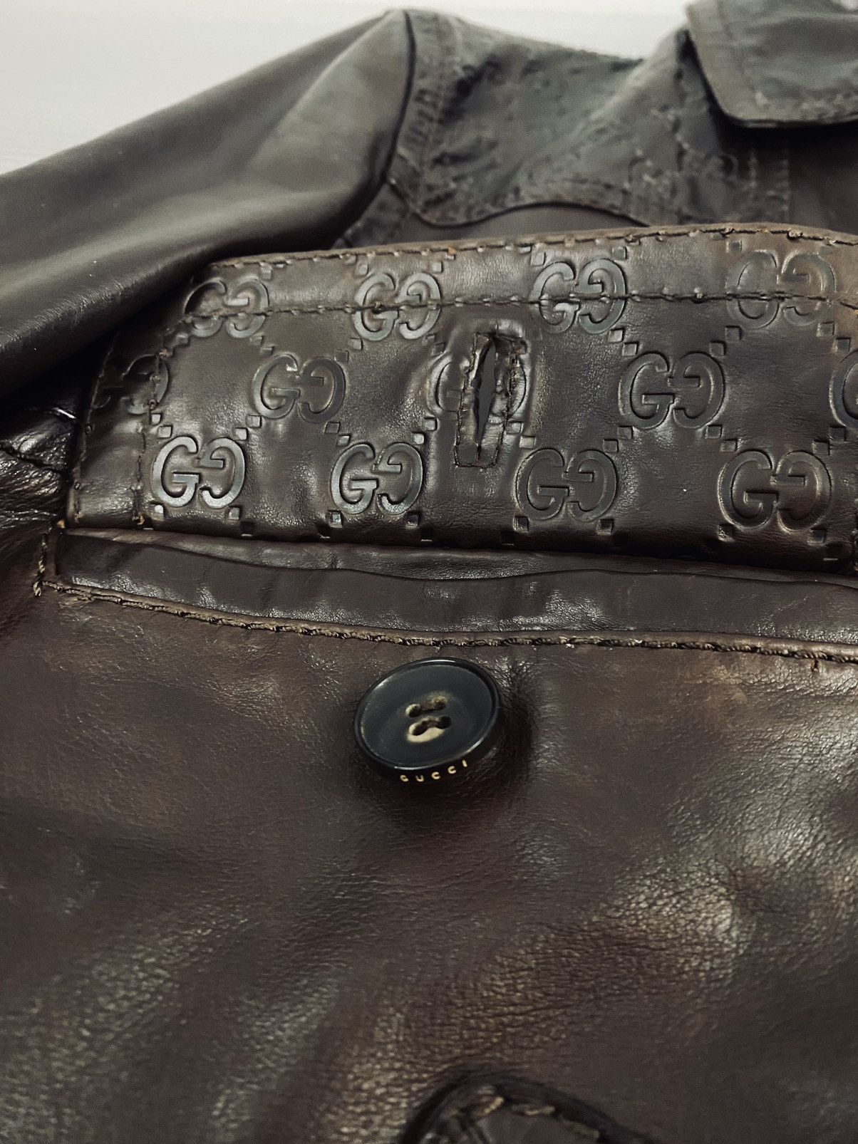 Gucci Gucci x Tom Ford 🇮🇹 Mocha Leather GG Allover Bomber Jacket 52 Size US L / EU 52-54 / 3 - 4 Thumbnail