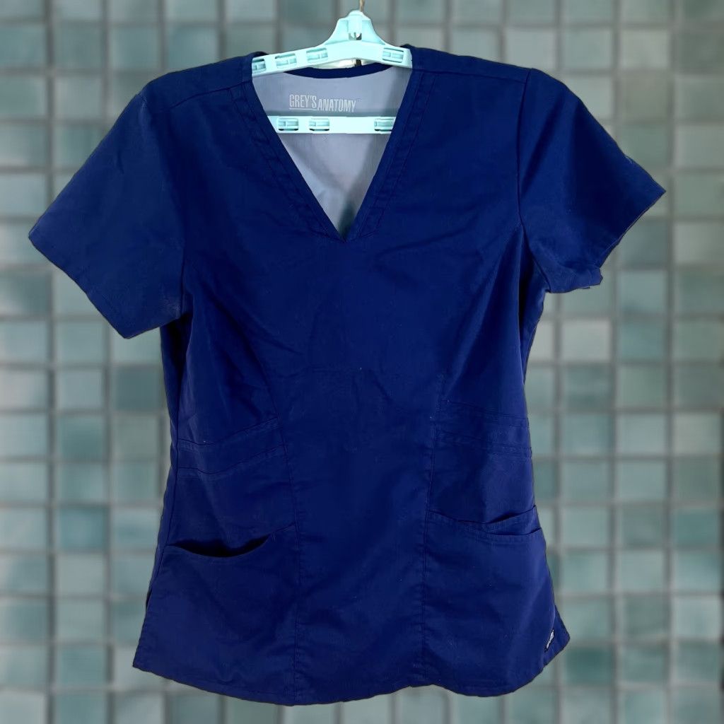 Vintage Grey's Anatomy Medical Scrub Top Women's Size S Solid Blue Fitted Cotton Size S / US 4 / IT 40 - 1 Thumbnail