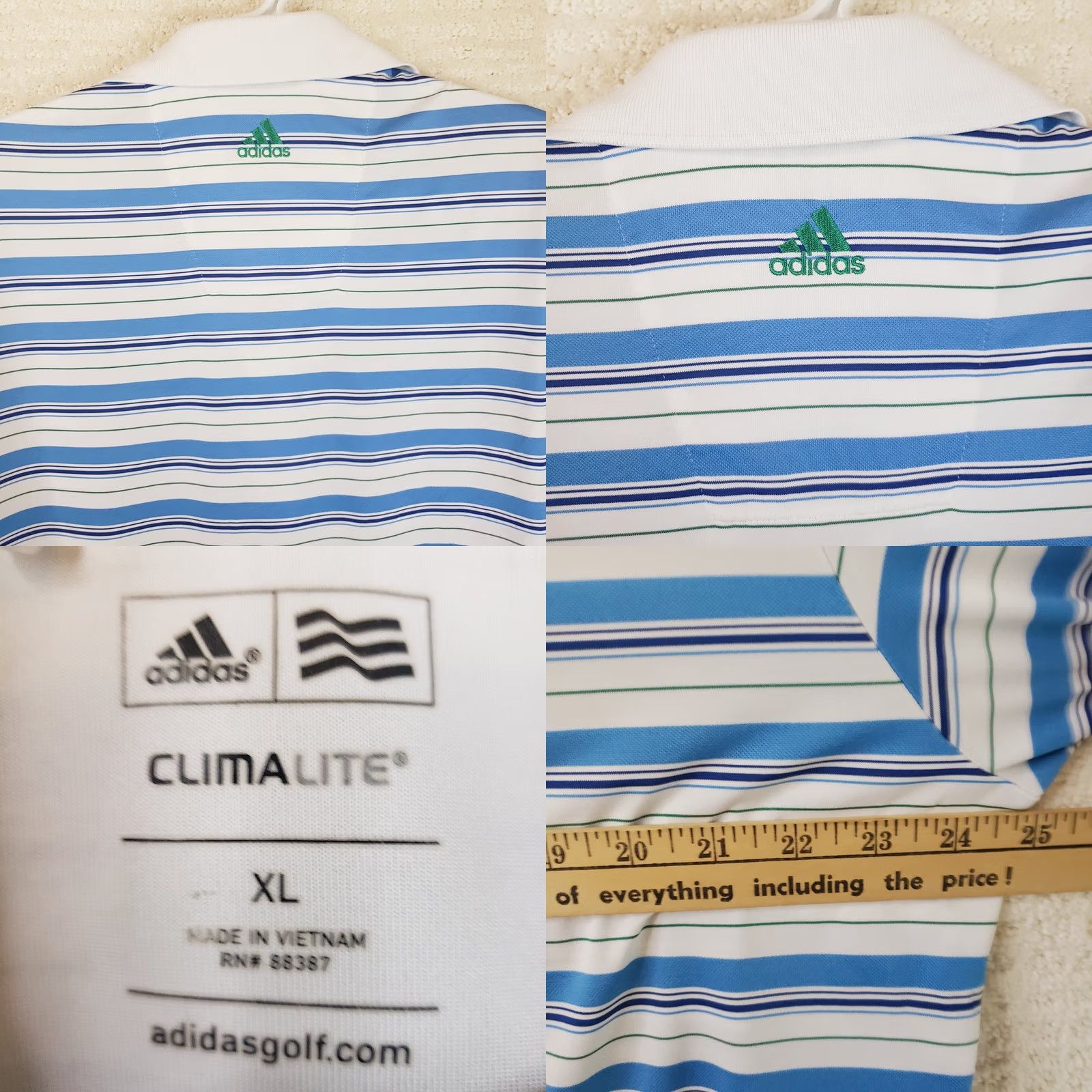 Adidas Adidas Polo Shirt Mens Climalite Blue White Striped Short Sleeve Golf XL Polo Shirt Mens Black? Size US XL / EU 56 / 4 - 8 Thumbnail