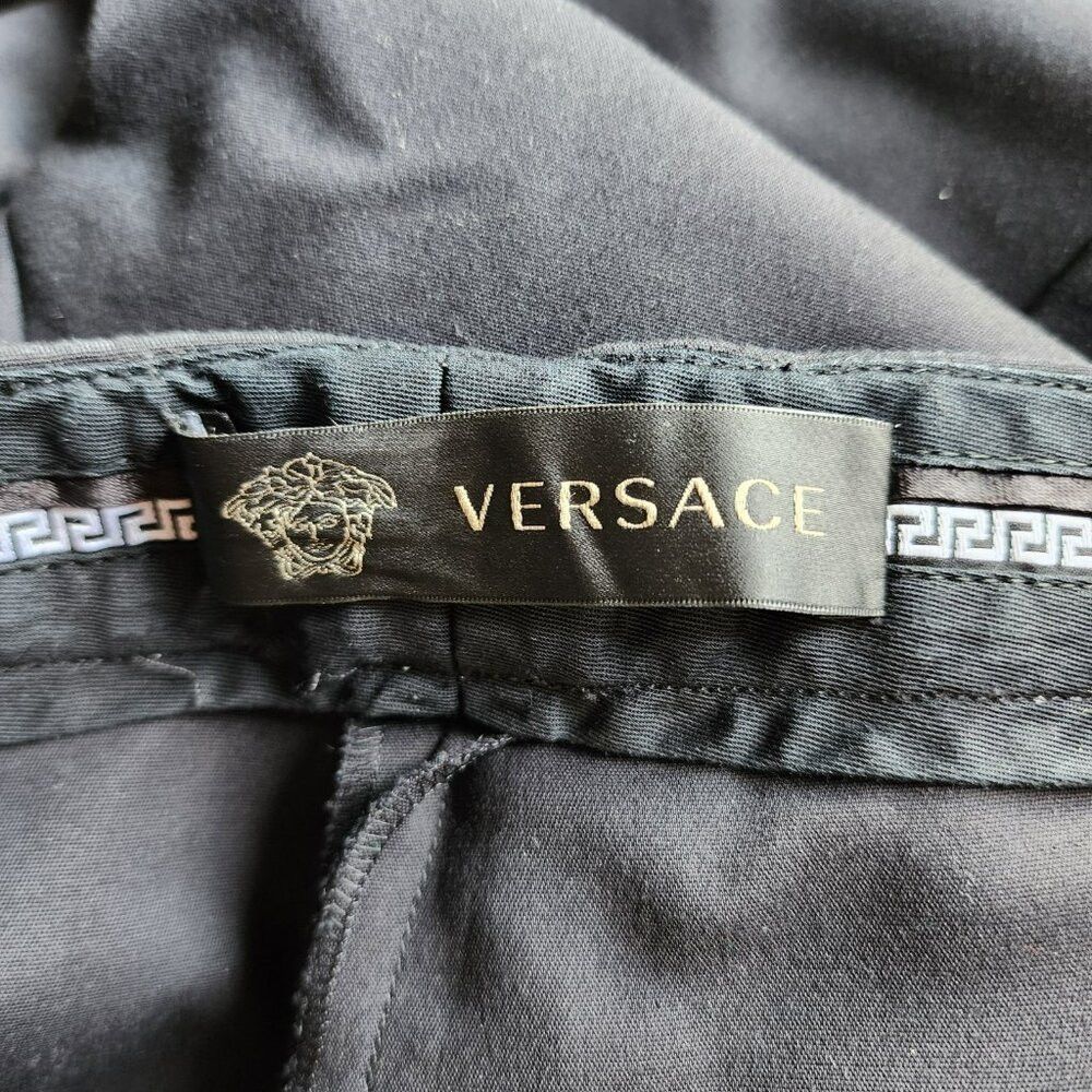 Versace Versace Pants US10 IT46 – Black Cotton Blend, Blue Stripe, Size 32" / US 10 / IT 46 - 1 Thumbnail