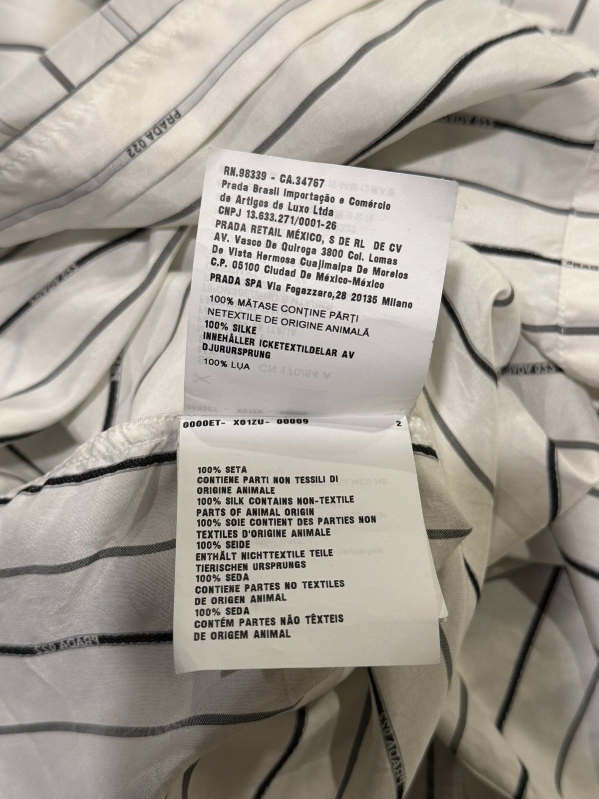 Prada Prada Raf Simons 2022 Logo Stripe White Silk Button Up Shirt Size US XL / EU 56 / 4 - 18 Thumbnail