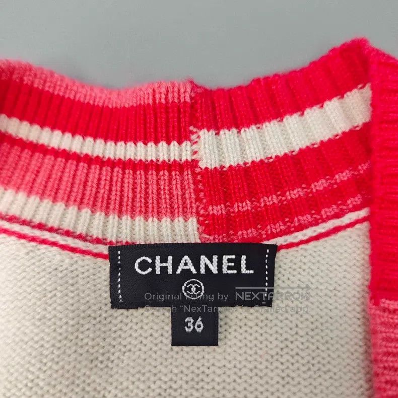 Chanel Chanel Red and white classic logo buttoned cashmere cardig Size XS / US 0-2 / IT 36-38 - 5 Thumbnail