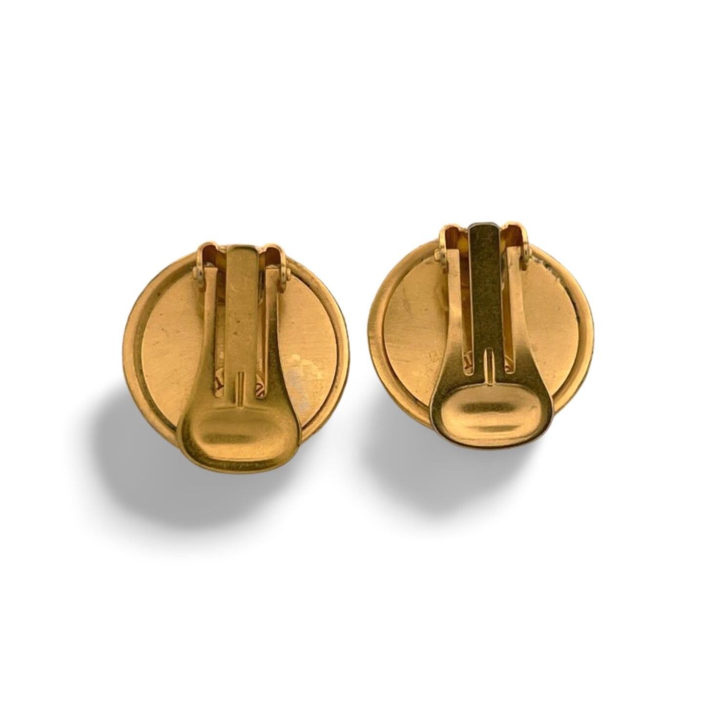 Celine Vintage Celine golden round frame faux pearl earrings. Size ONE SIZE - 6 Thumbnail